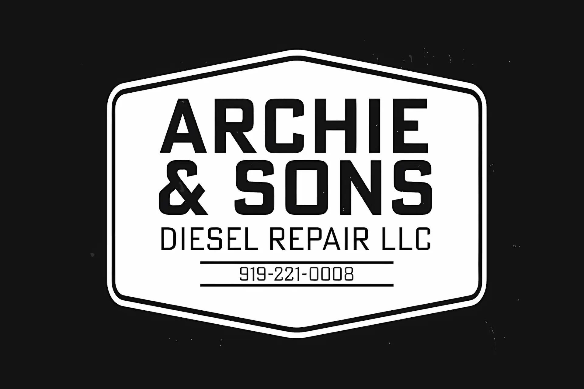 new website, diesel repair in Goldsboro, NC at Archie & Sons Diesel Repair, A black badge-shaped logo with white text reads ARCHIE & SONS DIESEL REPAIR LLC followed by a phone number: (919) 221-0008.